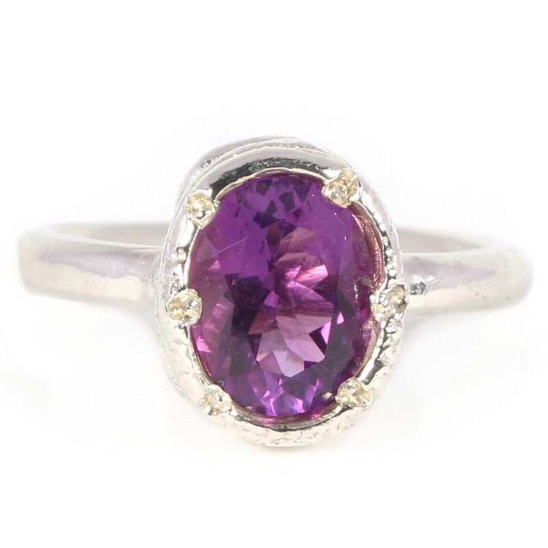 Silver 9x7mm Large Oval Amethyst Tutti Fruiti Ring