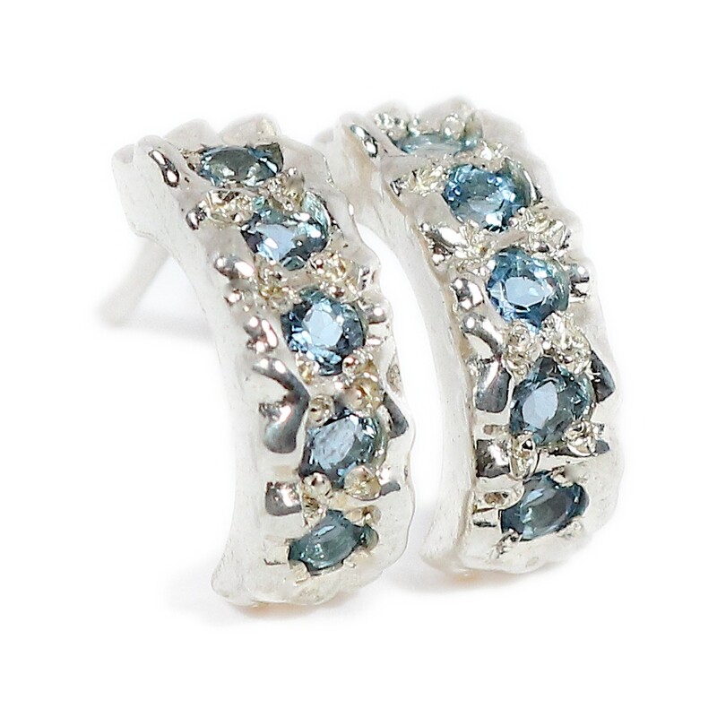 Silver Aquamarine Filigree Hoop Earrings
