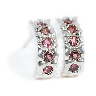 Silver Pink Tourmaline Filigree Hoop Earrings