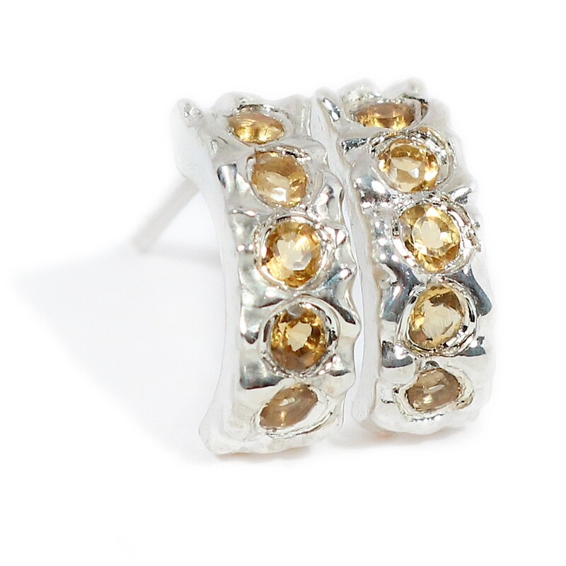 Silver Citrine Filigree Hoop Earrings