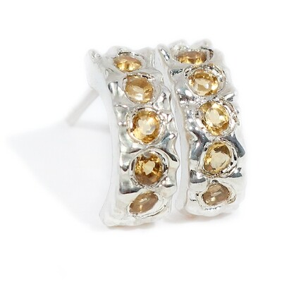Silver Citrine Filigree Hoop Earrings