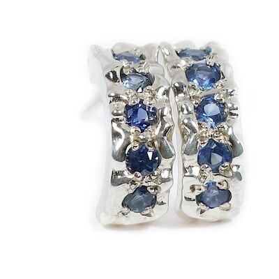 Silver Blue Sapphire Filigree Hoop Earrings