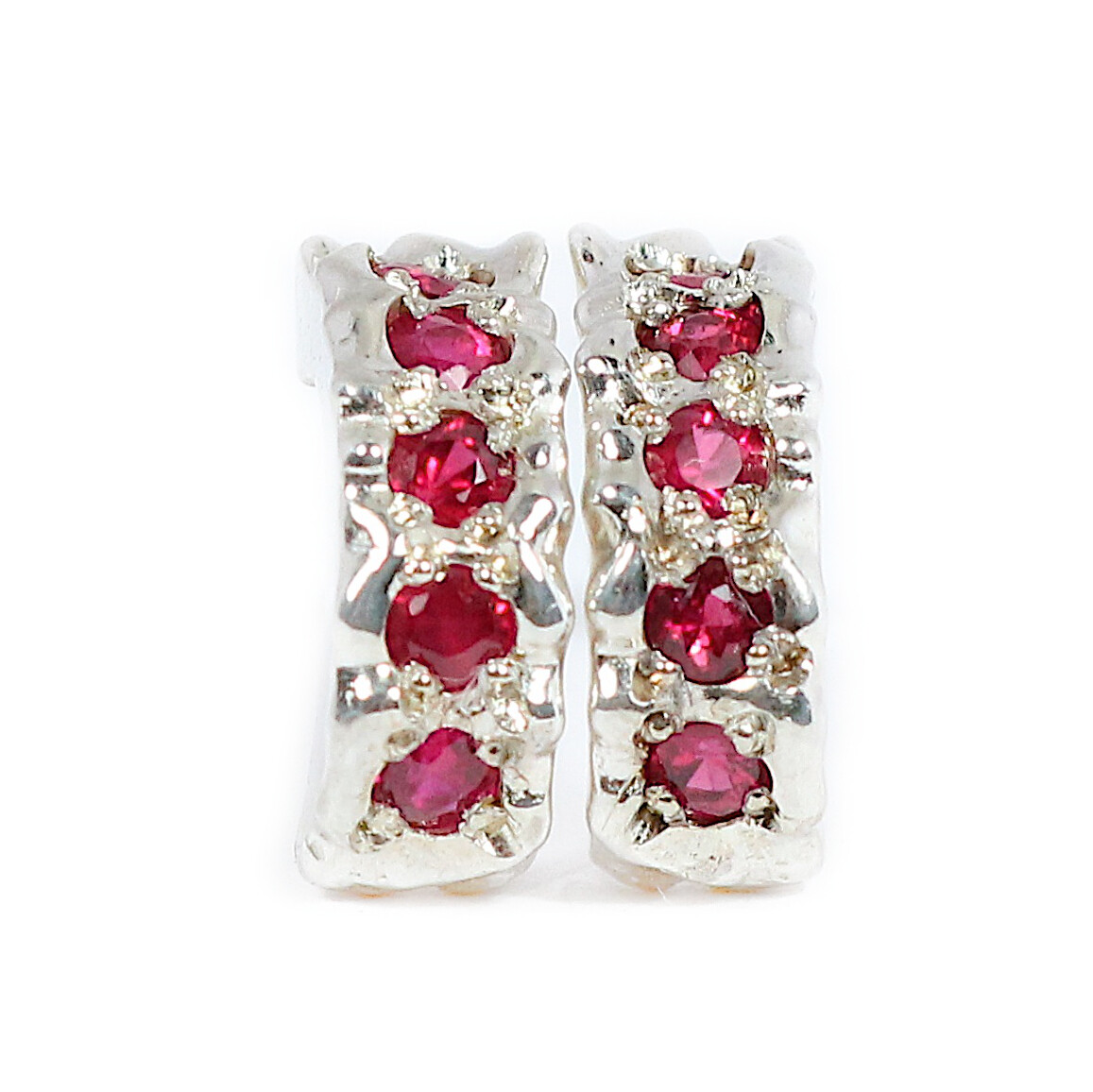 Silver Ruby Filigree Hoop Earrings