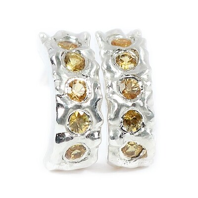 Silver Yellow Sapphire Filigree Hoop Earrings