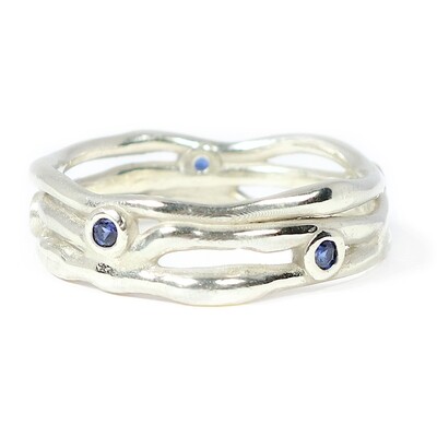 9ct White Gold Blue Sapphire Cyclone 3 Ring