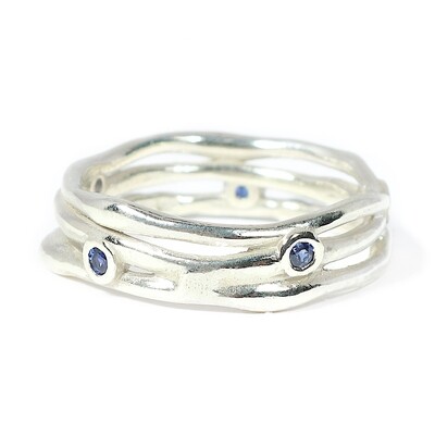 9ct White Gold Blue Sapphire Cyclone 3 Ring