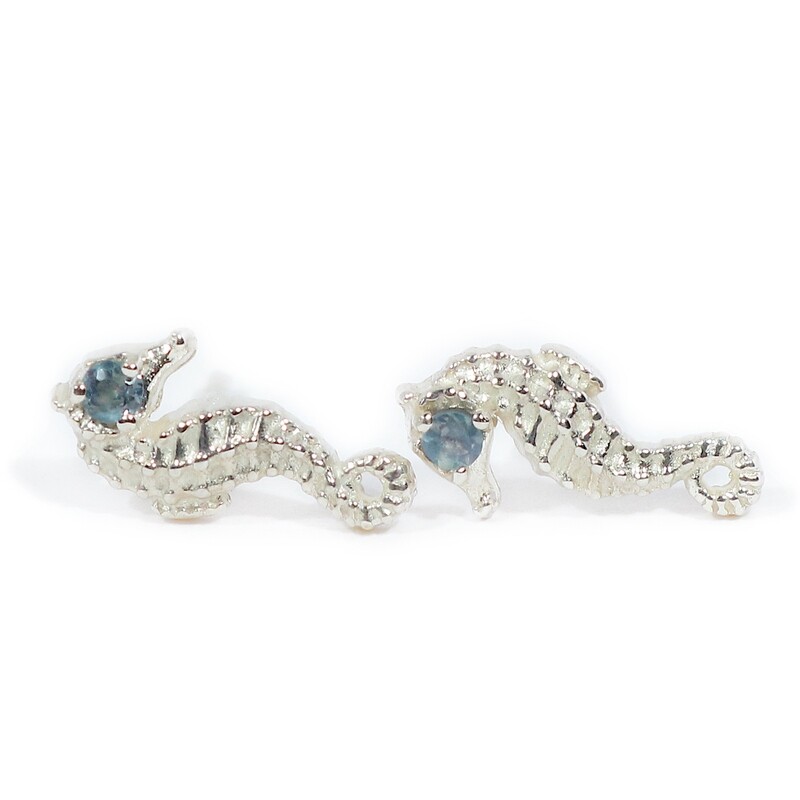 Silver Alexandrite Seahorse Stud Earrings