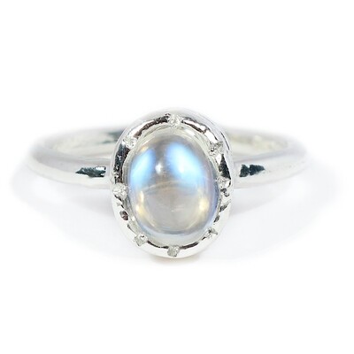 Silver 9x7mm Large Oval Moonstone Tutti Fruiti Ring