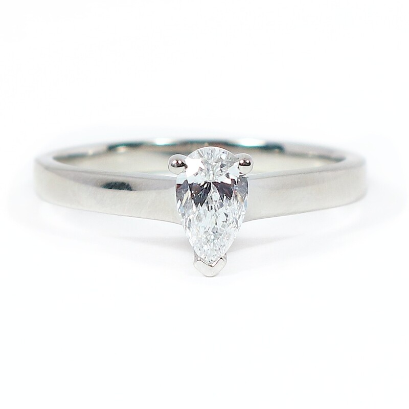 Platinum Claw Set Solitaire Pear Shaped 0.35ct Diamond Ring