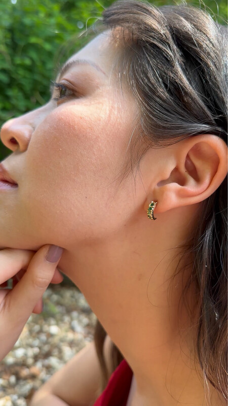 9ct Gold Emerald Filigree Hoop Earrings