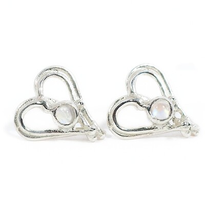 Silver Moonstone Open Wire Heart Stud Earrings