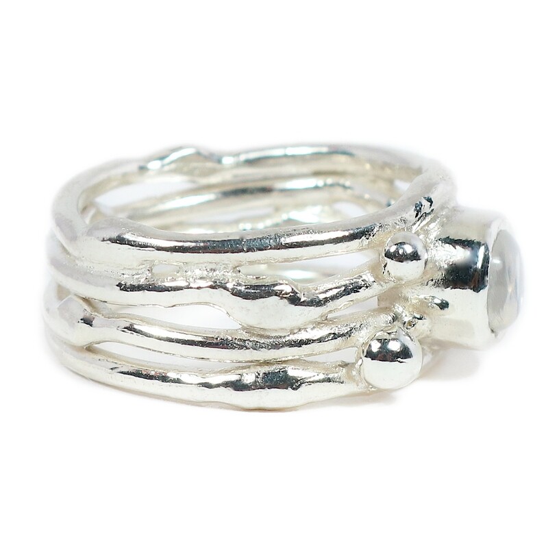 Silver Moonstone Cyclone 4 Ring