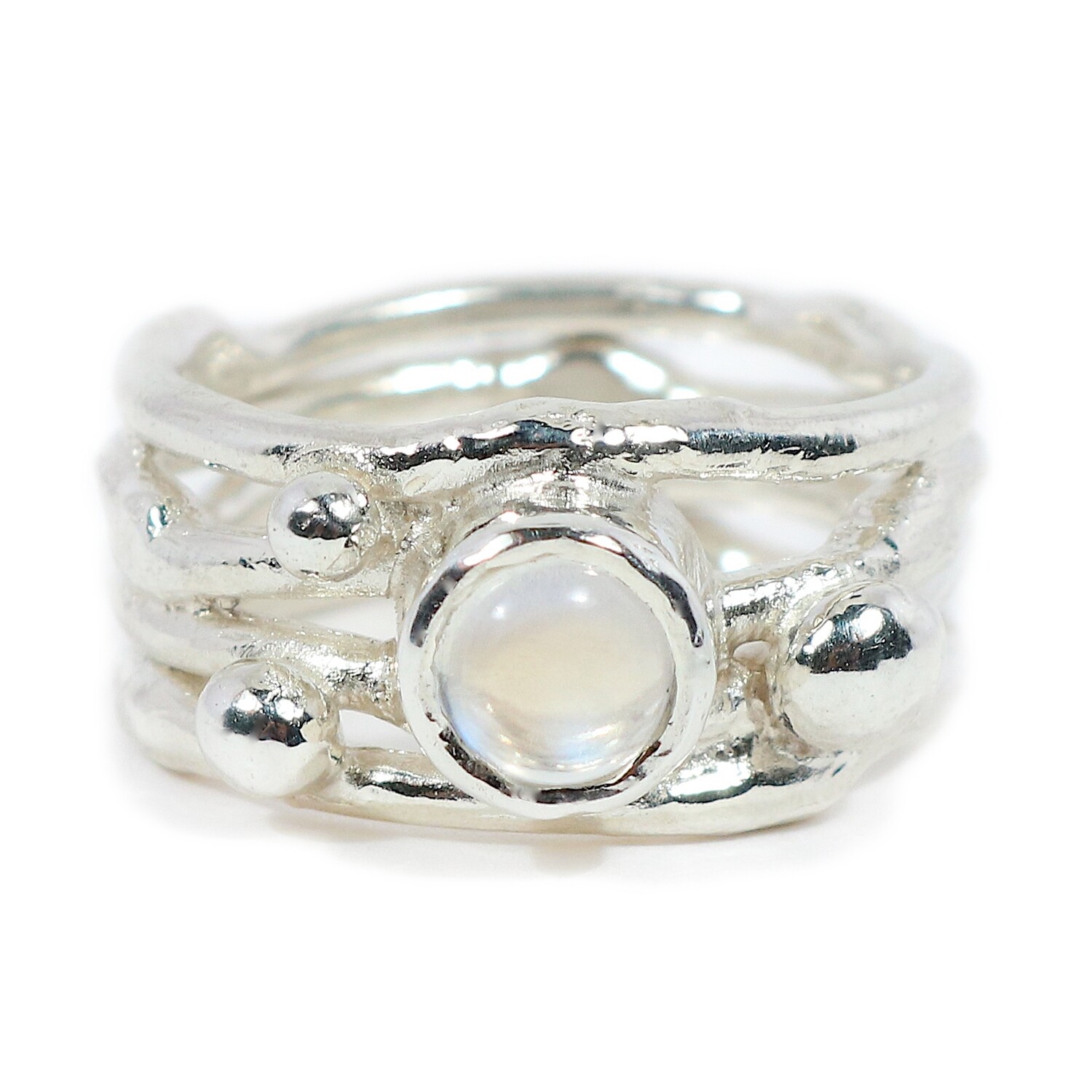 Silver Moonstone Cyclone 4 Ring