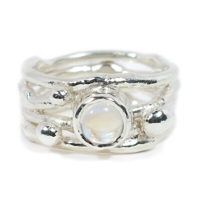 Silver Moonstone Cyclone 4 Ring