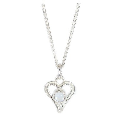 Silver Moonstone Open Wire Heart Pendant &amp; Chain