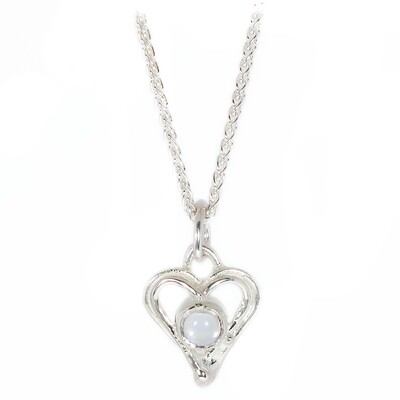 Silver Moonstone Open Wire Heart Pendant &amp; Chain