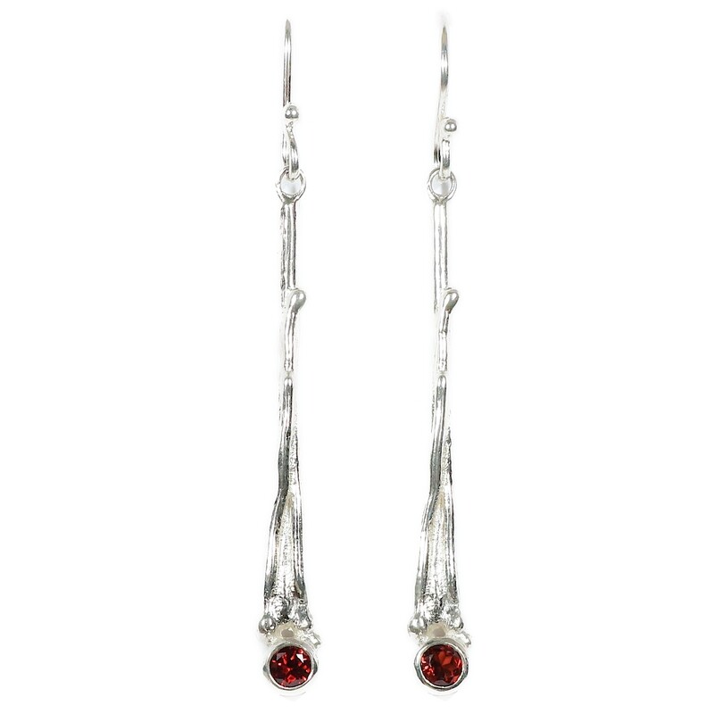 Silver Garnet Willow Drop Earrings
