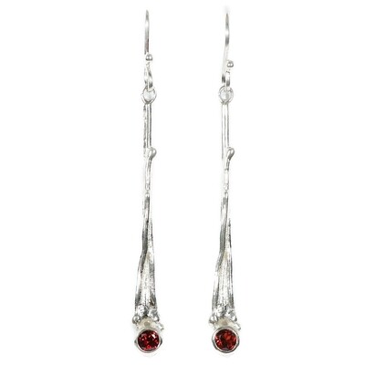 Silver Garnet Willow Drop Earrings
