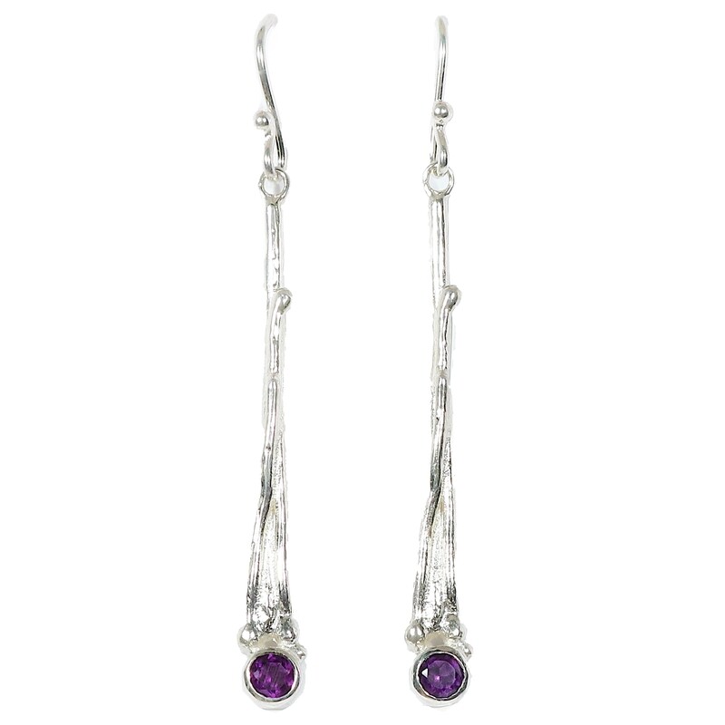 Silver Amethyst Willow Drop Earrings