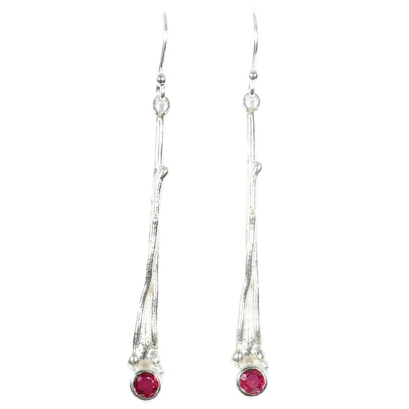 Silver Ruby Willow Drop Earrings