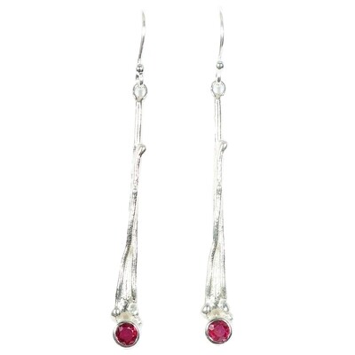 Silver Ruby Willow Drop Earrings