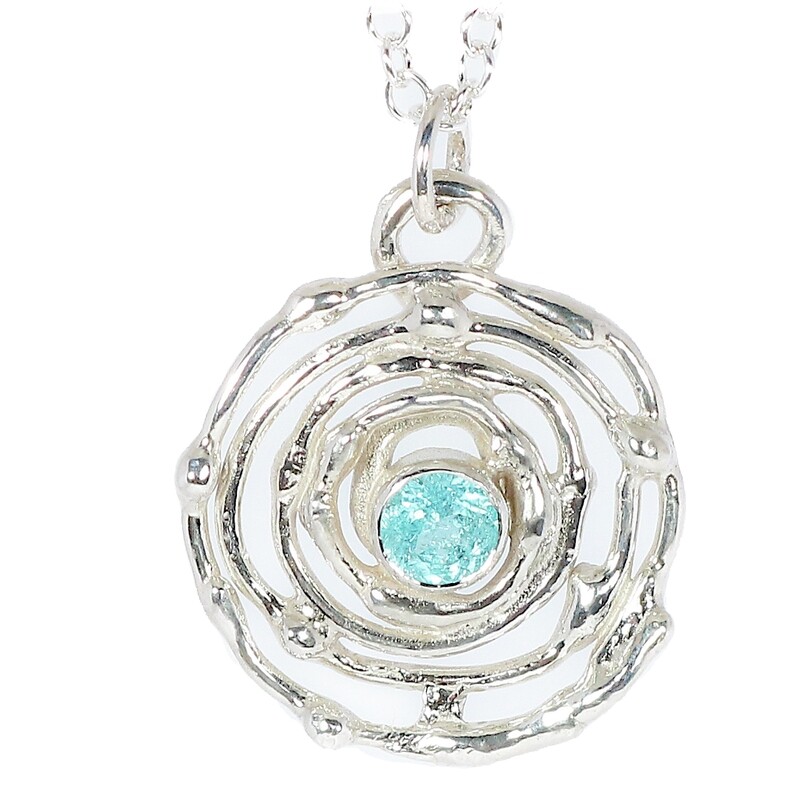 Silver Paraiba Tourmaline Montana Swirl Pendant &amp; Chain (20mm)