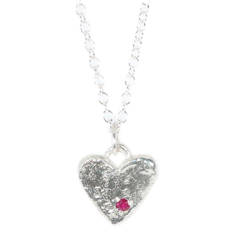 Silver Ruby Heart Pendant &amp; Chain (15mm wide)