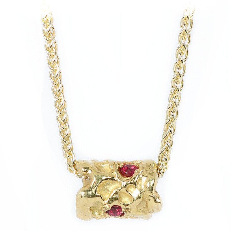 18ct Yellow Gold 3-Ruby Filigree Scrunchie Rondel Pendant