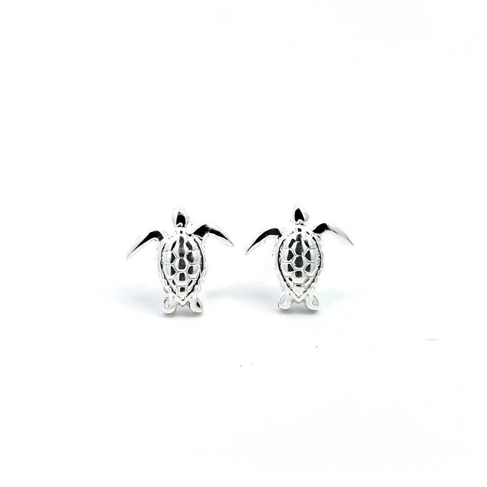 Silver Sea Turtle Stud Earrings