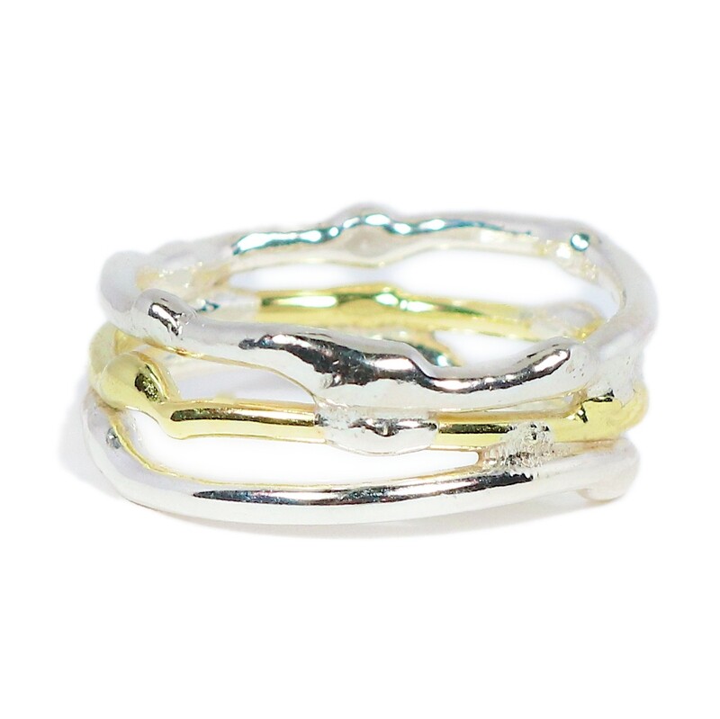 Silver &amp; 18ct Gold Cyclone 3 Ring