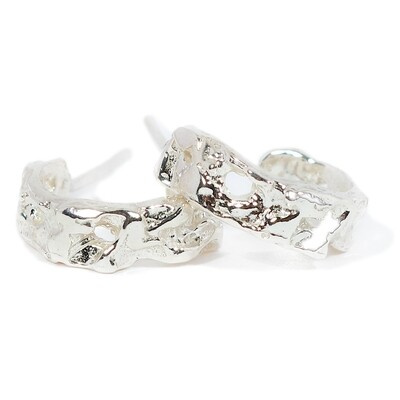 Silver Narrow Scrunchie Hoop Earrings