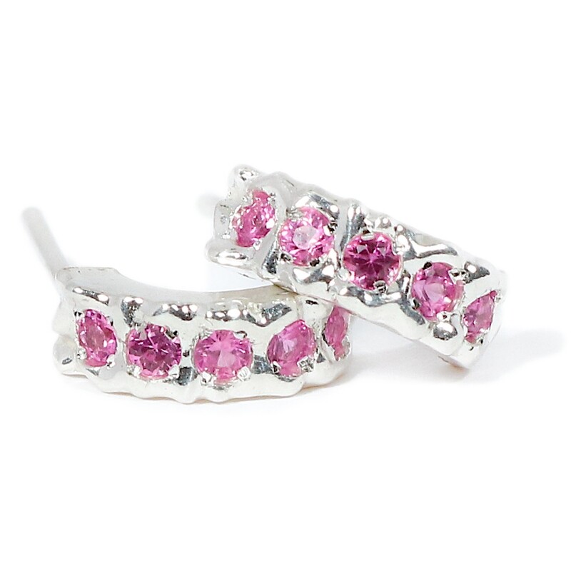 Silver Pink Sapphire Filigree Hoop Earrings