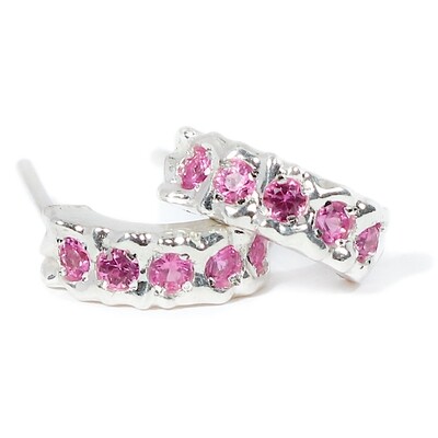 Silver Pink Sapphire Filigree Hoop Earrings
