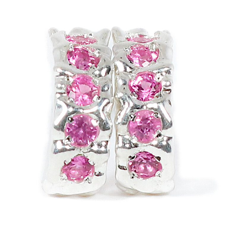 Silver Pink Sapphire Filigree Hoop Earrings