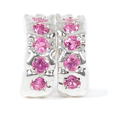 Silver Pink Sapphire Filigree Hoop Earrings