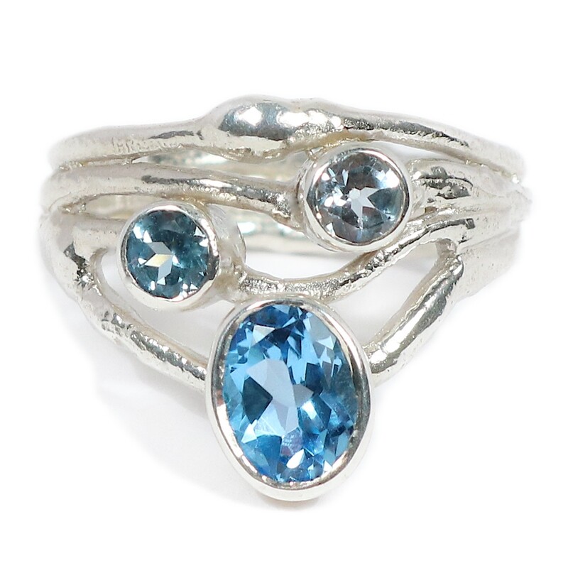Silver Blue Topaz Twister Ring