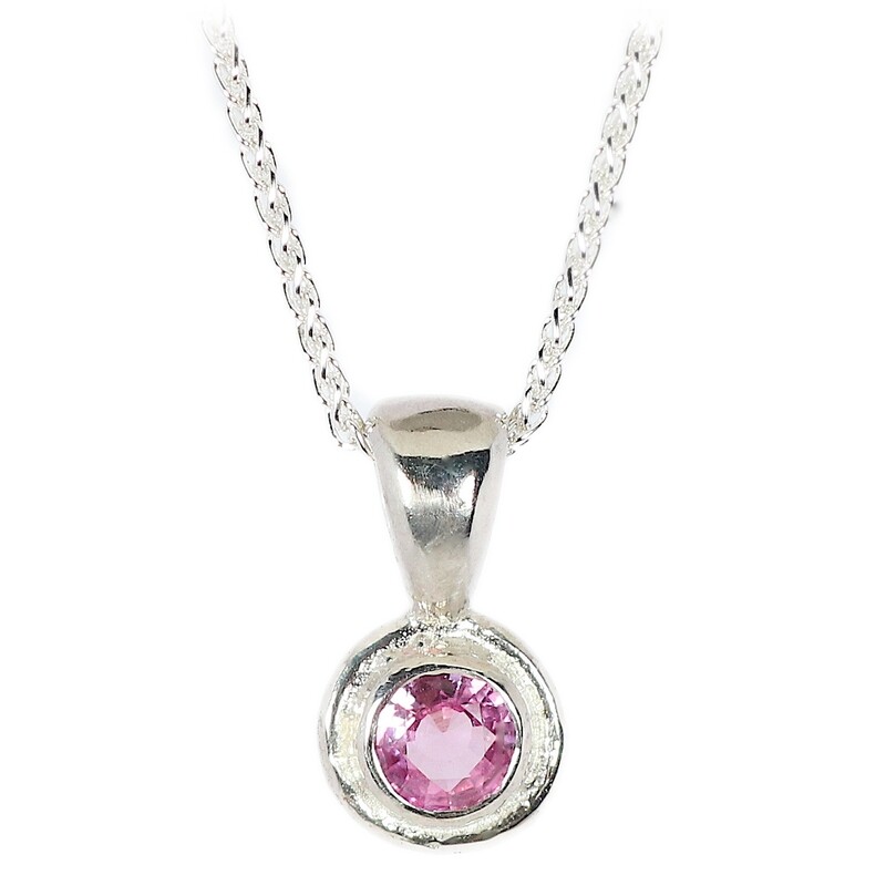 Silver Pink Sapphire Cyclone Pendant &amp; Chain
