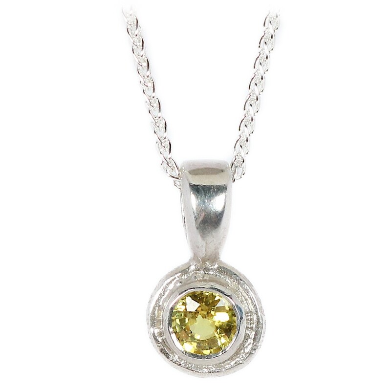 Silver Yellow Sapphire Cyclone Pendant &amp; Chain