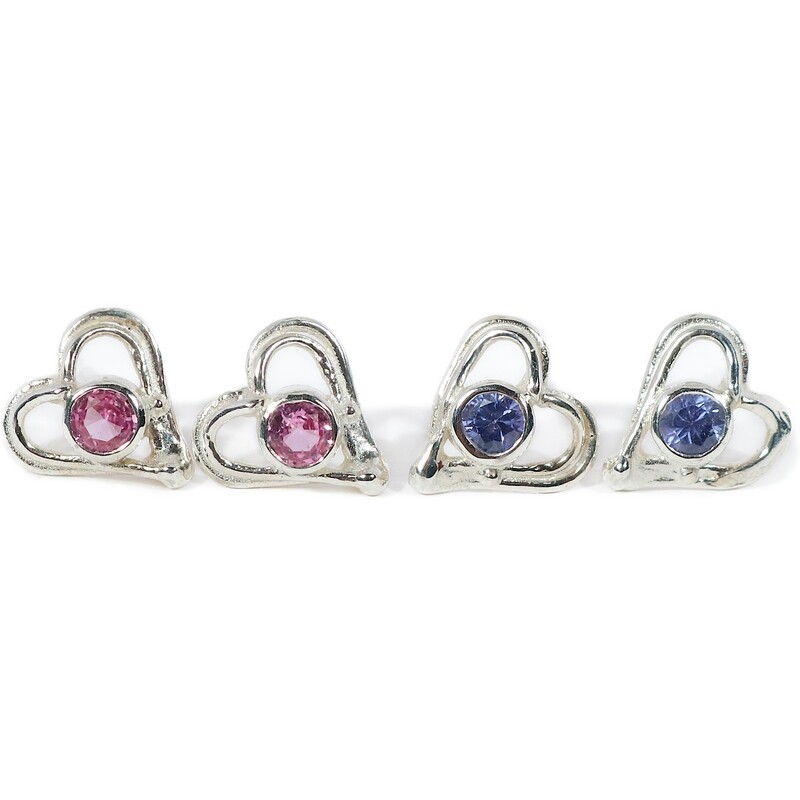 Silver Blue Sapphire Open Wire Heart Stud Earrings