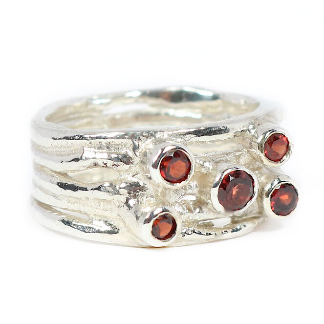 Silver 3mm Garnet Cyclone 5 Ring