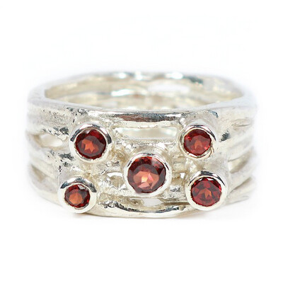 Silver 3mm Garnet Cyclone 5 Ring