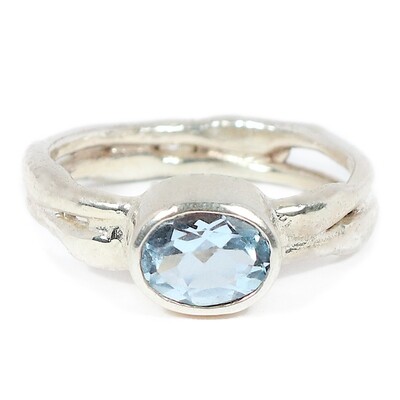 Silver Oval Sky Blue Topaz Cyclone 2 Ring