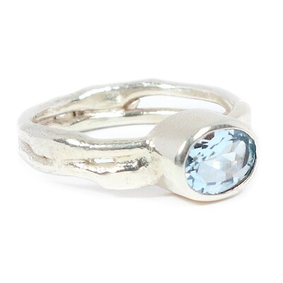 Silver Oval Sky Blue Topaz Cyclone 2 Ring