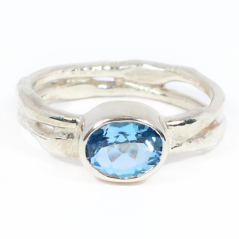Silver Oval Swiss Blue Topaz Cyclone 2 Ring