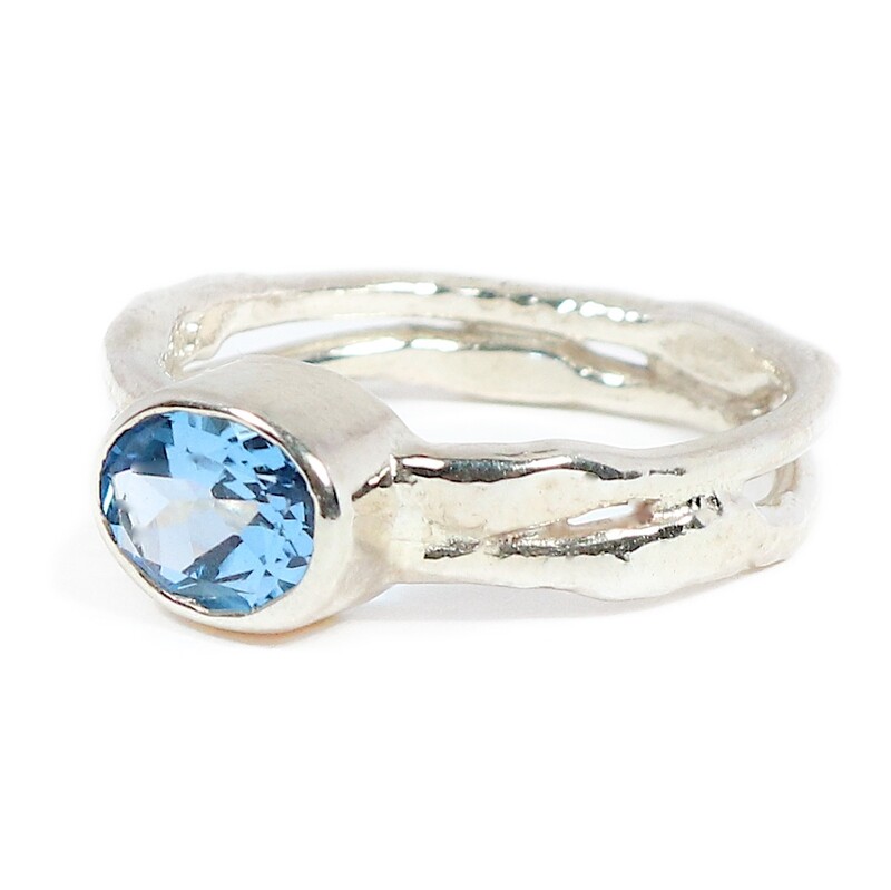 Silver Oval Swiss Blue Topaz Cyclone 2 Ring