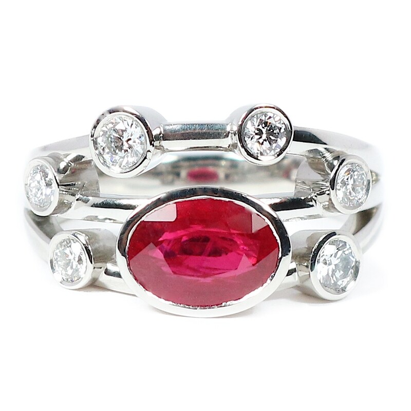 Platinum Ruby &amp; Diamond Seven-Stone Polished Twister Ring