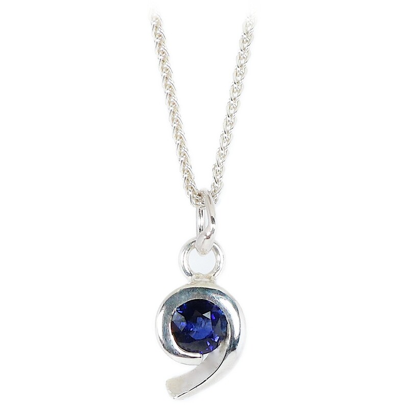 Silver Blue Sapphire Pucci Pendant &amp; Chain