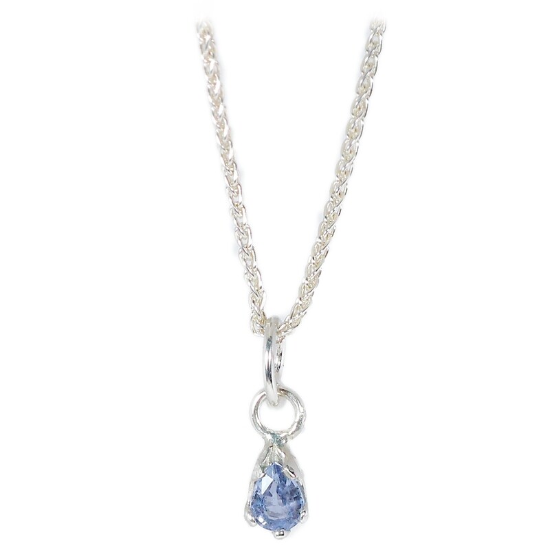 Silver Claw Set Blue Sapphire Pendant &amp; Chain