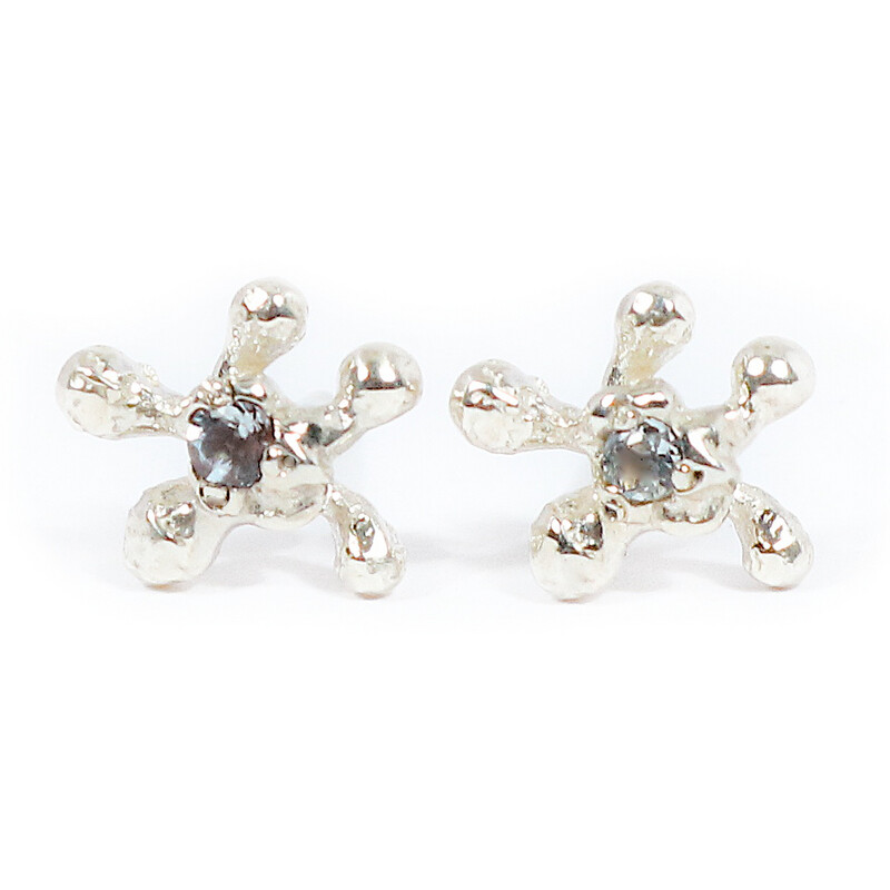 Silver Coral Swiss Blue Topaz Stud Earrings (10mm Wide)