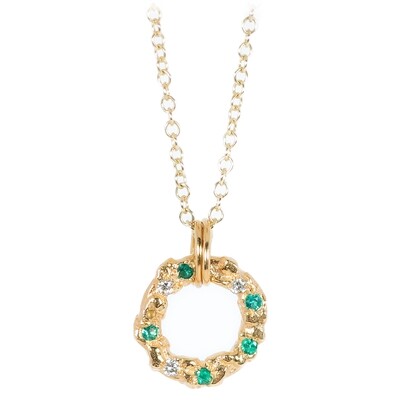 9ct Gold Diamond &amp; Emerald  Filigree Pendant (18mm diameter)